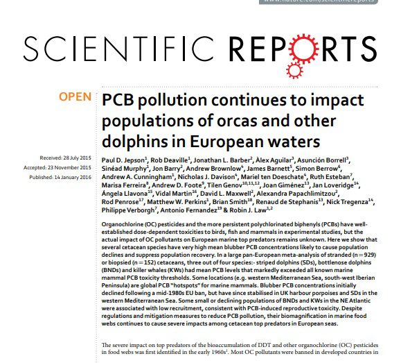 Jepson et al. (2016) PCB pollution continues to impact populations of orcas and other dolphins in European waters 