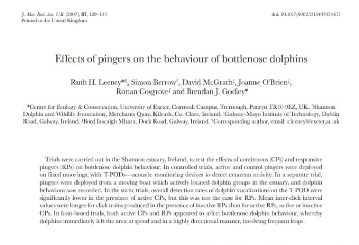 Leeney et al. (2007) Effects of pingers on the behaviour of bottlenose dolphins