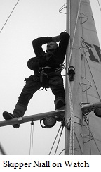 Skipper Niall up Mast © Deirdre Slevin
